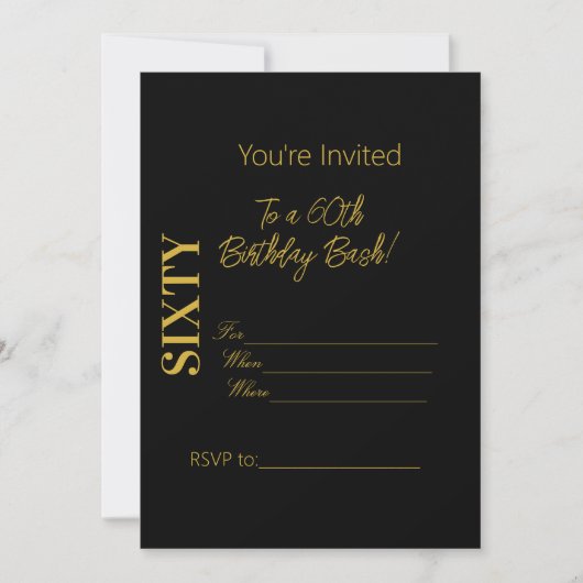 Gepersonaliseerd Script Elegant Goud Zwart 60 Verj Kaart (Voorkant)