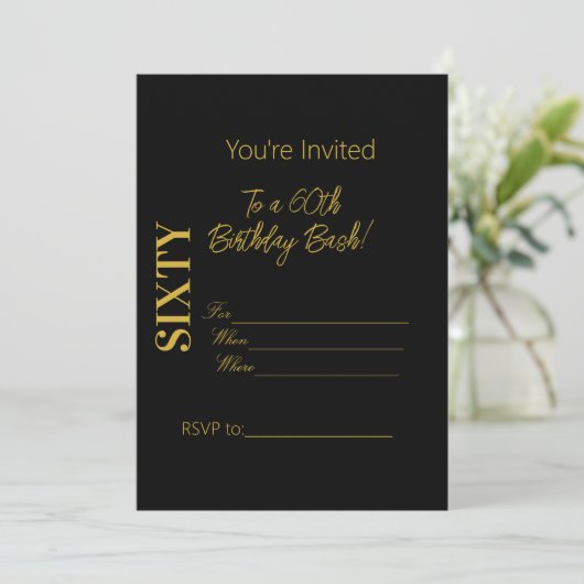 Gepersonaliseerd Script Elegant Goud Zwart 60 Verj Kaart (Staand voorkant)