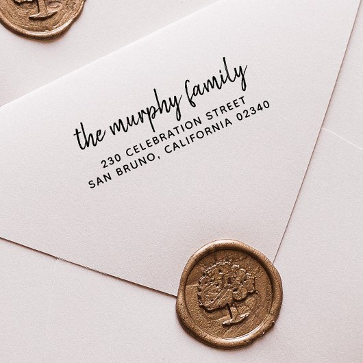 Gepersonaliseerd script familienaam & retouradres rubberstempel