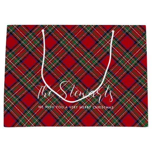 Gepersonaliseerd script Kerst Stewart Tartan Groot Cadeauzakje (Voorkant)