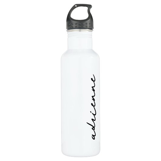 Gepersonaliseerd script Minimalist Zwart-wit Waterfles (Voorkant)