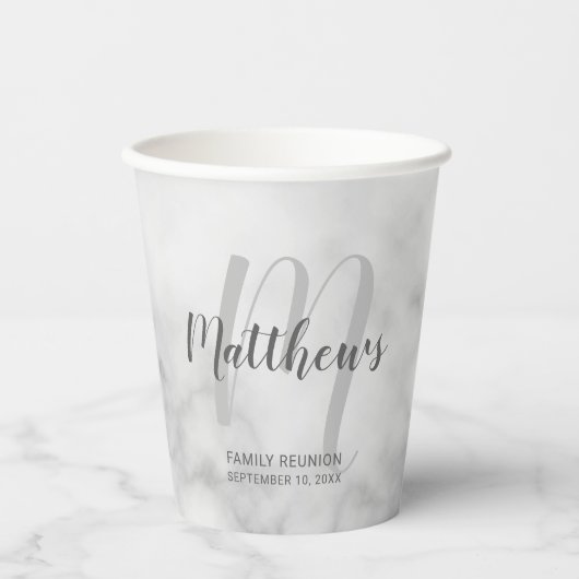 Gepersonaliseerd Script Monogram en naam White Mar Papieren Bekers (Voorkant)