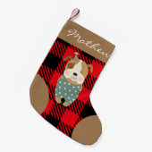 Gepersonaliseerd script Trendy buffalo plaid red b Kleine Kerstsok (Voorkant (Hangend))