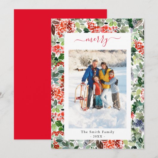 Gepersonaliseerd script Vrolijke foto Flat Holiday Feestdagenkaart (Voorkant / Achterkant)
