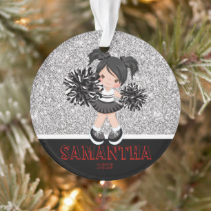 Gepersonaliseerd Silver & Black Cheerleading Ornam Ornament