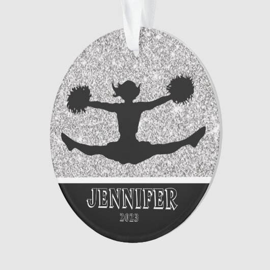 Gepersonaliseerd Silver & Black Cheerleading Ornam Ornament (voorkant)