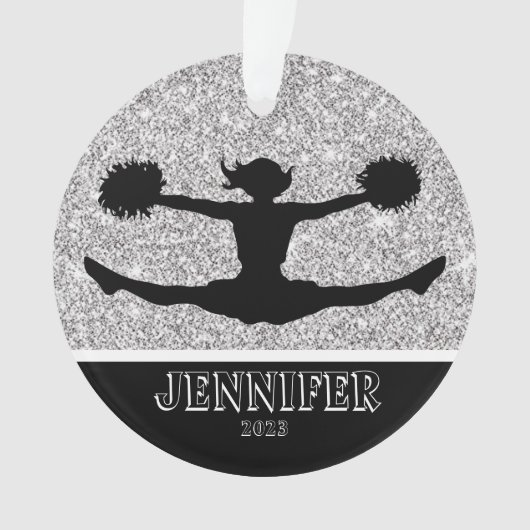 Gepersonaliseerd Silver & Black Cheerleading Ornam Ornament (voorkant)