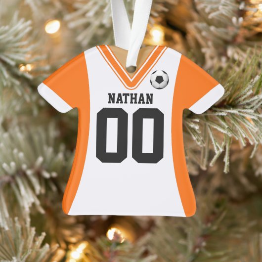 Gepersonaliseerd Sinaasappel/White Soccer Jersey Ornament (Boom)