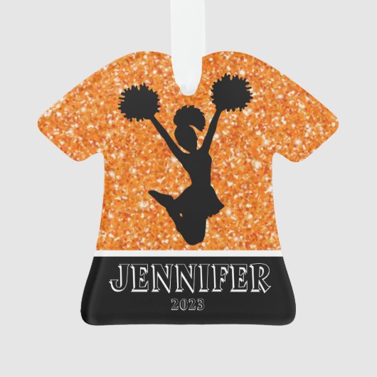 Gepersonaliseerd Sinaasappel & Zwart Cheerleading Ornament (achterkant)