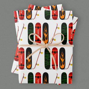 Gepersonaliseerd skateboard patroon inpakpapier vel