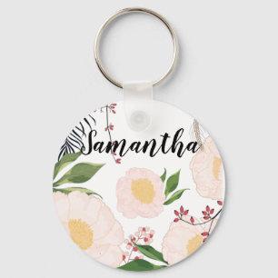 Gepersonaliseerd Sleutelhanger Witte Bloemen op Wh