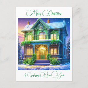 Gepersonaliseerd Sneeuwachtig Kerstmis Groen Huis Briefkaart