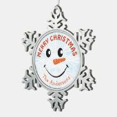 Gepersonaliseerd sneeuwmangezicht tin sneeuwvlok ornament (Rechts)