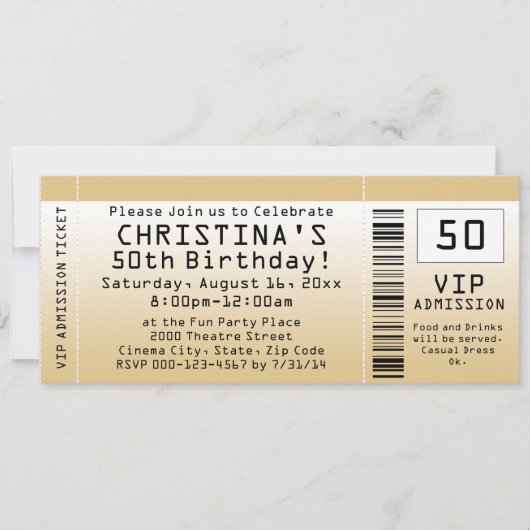 Gepersonaliseerd Soft Gold Custom Birthday Ticket Kaart (Voorkant)