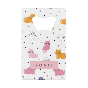Gepersonaliseerd speels kattenpatroon met Polka Do Kredietkaart Flessenopener