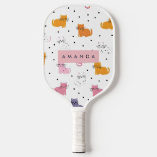 Gepersonaliseerd speels kattenpatroon met Polka Do Pickleball Paddle