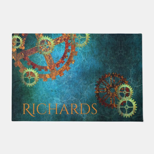 Gepersonaliseerd steampunk Rusty Gears Deurmat (Voorkant)