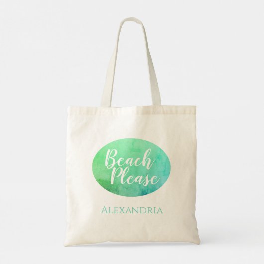 Gepersonaliseerd strand Blauwgroen Aqua Ombre Beac Tote Bag (Achterkant)