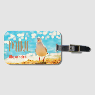 Gepersonaliseerd strandblauw met zeemeeuw bagagelabel