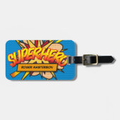 Gepersonaliseerd stripboek SUPERHERO Fun Modern Bagagelabel (Voorkant horizontaal)