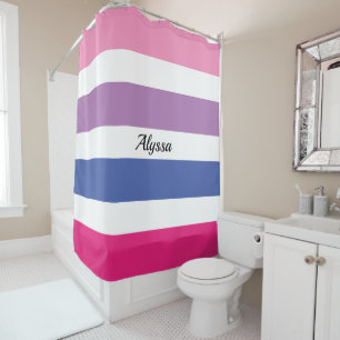 Gepersonaliseerd Striped Roze Paarse Blauw Douchegordijn