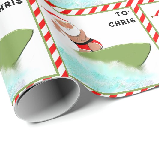 Gepersonaliseerd Surfen Kerstcadeau Cadeaupapier (Rol Hoek)