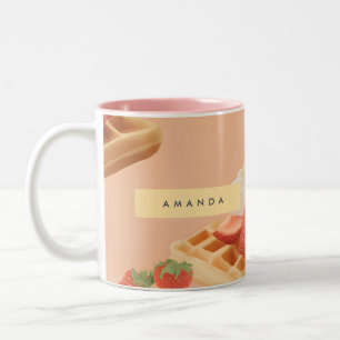 Gepersonaliseerd Sweet Strawberry wafelpatroon Tweekleurige Koffiemok