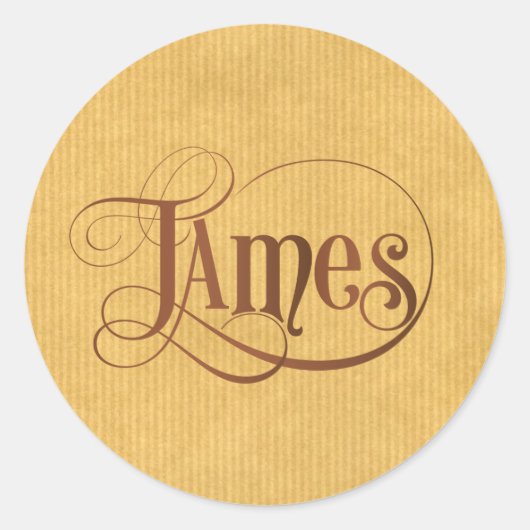 Gepersonaliseerd Swirly Script James Brown Kraft p Ronde Sticker (Voorkant)