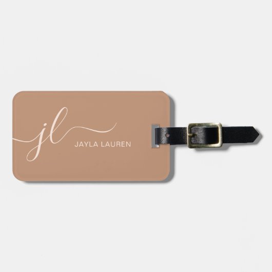Gepersonaliseerd Tan Beige Bruin Monogram Initiaal Bagagelabel (Voorkant horizontaal)