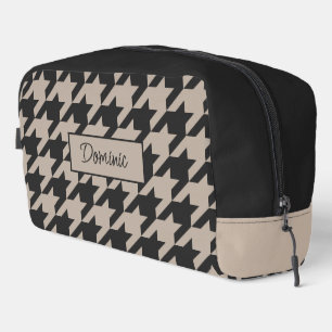 Gepersonaliseerd Taupe Beige Zwart Houndstooth Pat Toilettasje