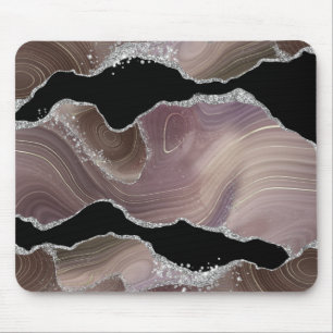 Gepersonaliseerd Taupe & Black Agate Zilver Glitte Muismat