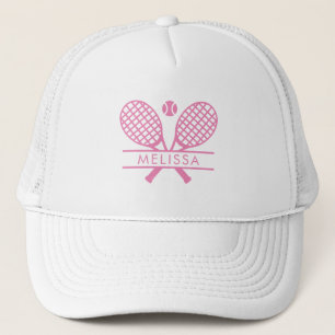 Gepersonaliseerd tennisracket en bal roze motief trucker pet