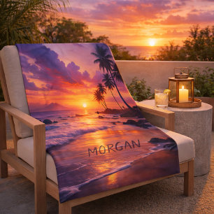 Gepersonaliseerd Tropical Sunset Beach - Dromerige Sherpa Deken