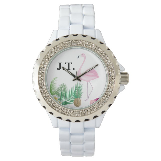 Gepersonaliseerd tropisch flamingohorloge horloge (Voorkant)