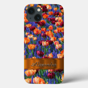 Gepersonaliseerd tulpenbloemenveld iPhone 13 hoesje