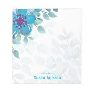 Gepersonaliseerd Turquoise Floral Notitieblok
