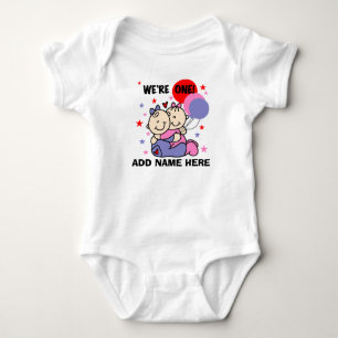 Gepersonaliseerd tweelingmeisje 1e verjaardag T-sh Romper