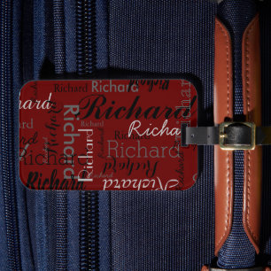 Gepersonaliseerd typografiepatroon donkerrood bagagelabel