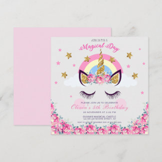 Gepersonaliseerd Unicorn Floral 5th Birthday Invit Kaart