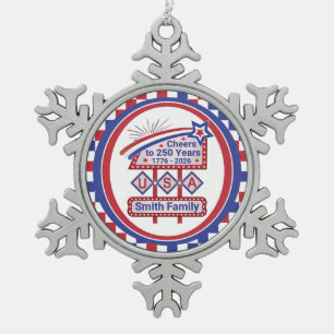 Gepersonaliseerd USA 250 – Patriottische Retro Mar Tin Sneeuwvlok Ornament