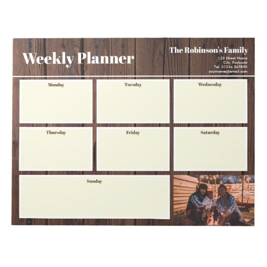 Gepersonaliseerd uw foto Weekly Planner Rustic Woo Notitieblok (Voorkant)
