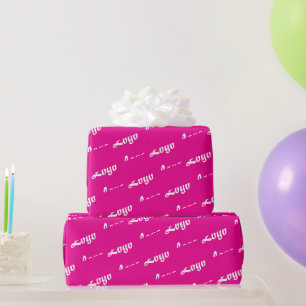 GEPERSONALISEERD UW LOGO STIJLVOOL MODERN ROZE WIT CADEAUPAPIER