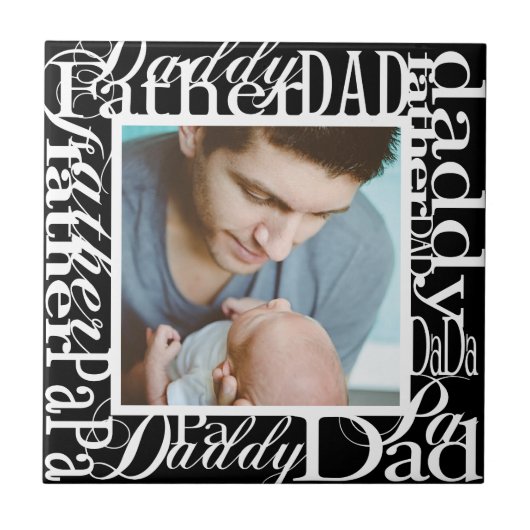 Gepersonaliseerd Vaderdag Word Collage Black Tegeltje (Voorkant)