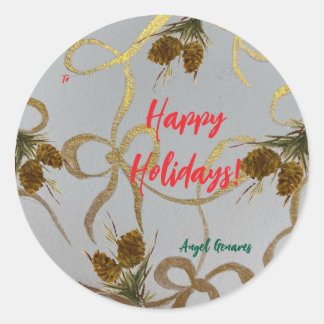 Gepersonaliseerd Vakantie/Kerst Pinecone Gift Labe Ronde Sticker
