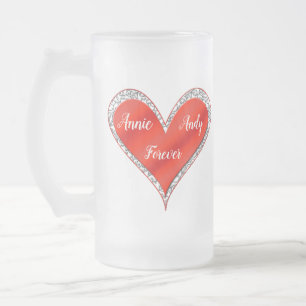 Gepersonaliseerd Valentijnsdag Hart met Kant Matglas Bierpul