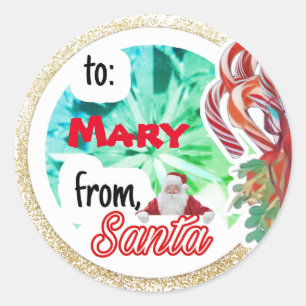 Gepersonaliseerd van Santa gold glitter kerst Ronde Sticker