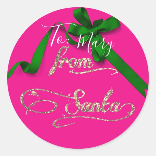 Gepersonaliseerd Van Santa roze en groen groot Ronde Sticker (Voorkant)