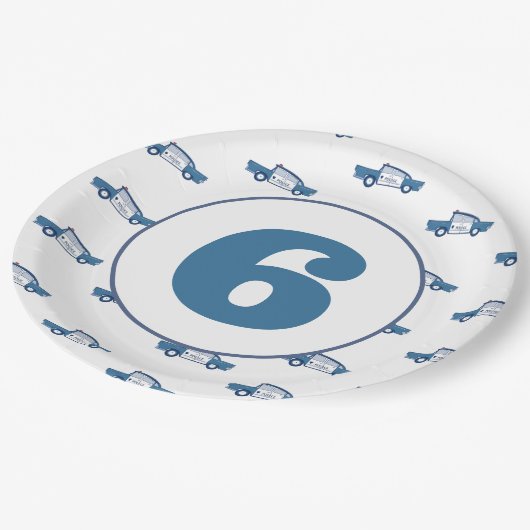 Gepersonaliseerd Verjaardag in Blauw Politie Verja Papieren Bordje (Gekanteld)