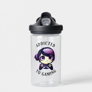 Gepersonaliseerd Verslaafd aan Gaming Kawaii Girl Waterfles