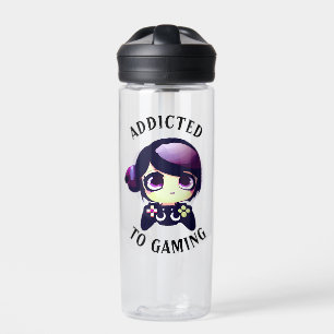 Gepersonaliseerd Verslaafd aan Gaming Kawaii Girl Waterfles